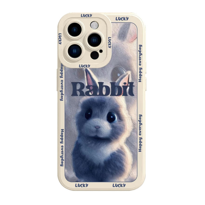 Caja del teléfono del conejo de la pintura al óleo del silicón líquido