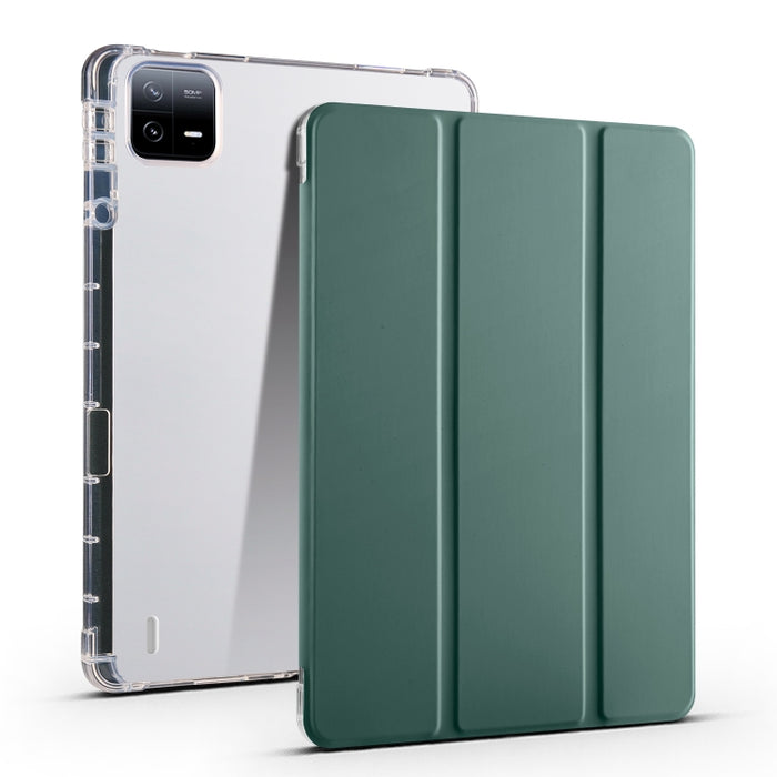 Estuche para tableta de cuero inteligente de TPU transparente de 3 pliegues con ranura para bolígrafo, For Xiaomi Pad 7 / 7 Pro, For Xiaomi Redmi Pad Pro 12.1, For Xiaomi Pad 6S Pro, For Xiaomi Pad 6 Max 14, For Xiaomi Pad 6 / 6 Pro