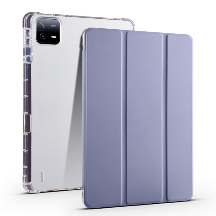 Estuche para tableta de cuero inteligente de TPU transparente de 3 pliegues con ranura para bolígrafo, For Xiaomi Pad 7 / 7 Pro, For Xiaomi Redmi Pad Pro 12.1, For Xiaomi Pad 6S Pro, For Xiaomi Pad 6 Max 14, For Xiaomi Pad 6 / 6 Pro