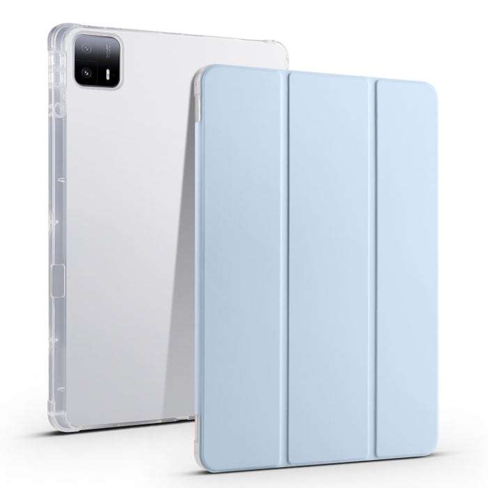 Estuche para tableta de cuero inteligente de TPU transparente de 3 pliegues con ranura para bolígrafo, For Xiaomi Pad 7 / 7 Pro, For Xiaomi Redmi Pad Pro 12.1, For Xiaomi Pad 6S Pro, For Xiaomi Pad 6 Max 14, For Xiaomi Pad 6 / 6 Pro