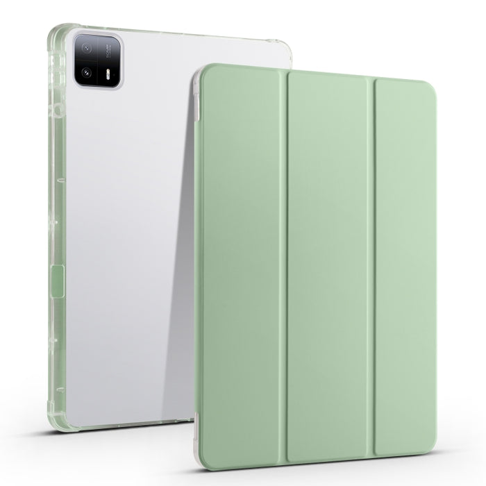 Estuche para tableta de cuero inteligente de TPU transparente de 3 pliegues con ranura para bolígrafo, For Xiaomi Pad 7 / 7 Pro, For Xiaomi Redmi Pad Pro 12.1, For Xiaomi Pad 6S Pro, For Xiaomi Pad 6 Max 14, For Xiaomi Pad 6 / 6 Pro