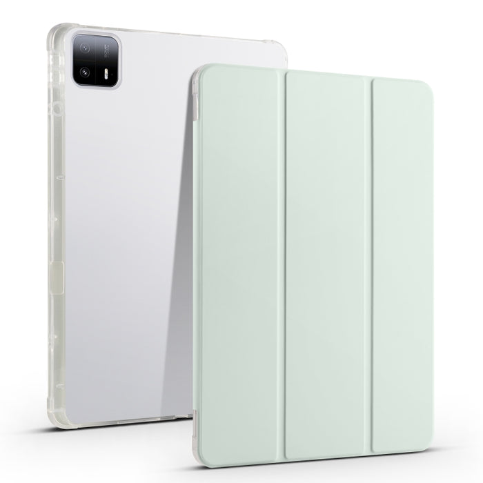 Estuche para tableta de cuero inteligente de TPU transparente de 3 pliegues con ranura para bolígrafo, For Xiaomi Pad 7 / 7 Pro, For Xiaomi Redmi Pad Pro 12.1, For Xiaomi Pad 6S Pro, For Xiaomi Pad 6 Max 14, For Xiaomi Pad 6 / 6 Pro