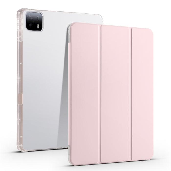 Estuche para tableta de cuero inteligente de TPU transparente de 3 pliegues con ranura para bolígrafo, For Xiaomi Pad 7 / 7 Pro, For Xiaomi Redmi Pad Pro 12.1, For Xiaomi Pad 6S Pro, For Xiaomi Pad 6 Max 14, For Xiaomi Pad 6 / 6 Pro