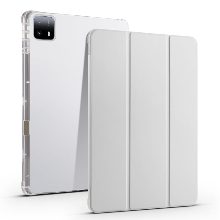 Estuche para tableta de cuero inteligente de TPU transparente de 3 pliegues con ranura para bolígrafo, For Xiaomi Pad 7 / 7 Pro, For Xiaomi Redmi Pad Pro 12.1, For Xiaomi Pad 6S Pro, For Xiaomi Pad 6 Max 14, For Xiaomi Pad 6 / 6 Pro