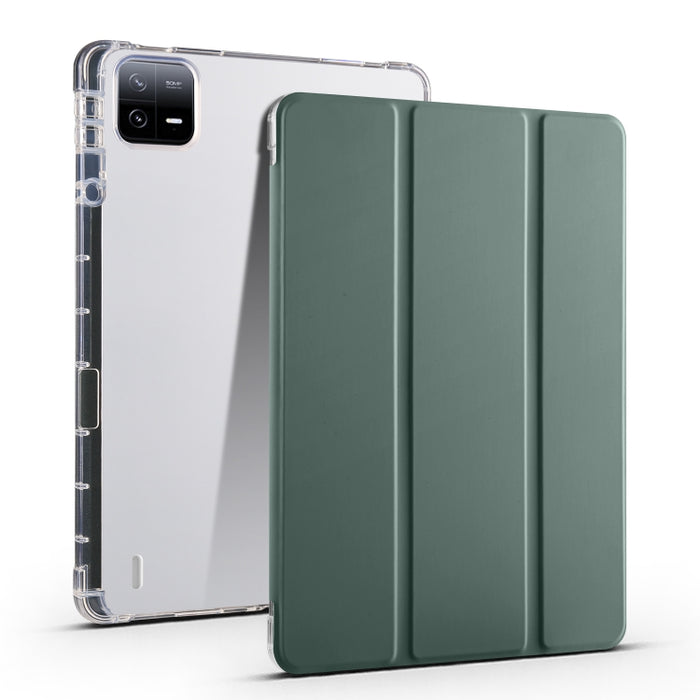Estuche para tableta de cuero inteligente de TPU transparente de 3 pliegues con ranura para bolígrafo, For Xiaomi Pad 7 / 7 Pro, For Xiaomi Redmi Pad Pro 12.1, For Xiaomi Pad 6S Pro, For Xiaomi Pad 6 Max 14, For Xiaomi Pad 6 / 6 Pro