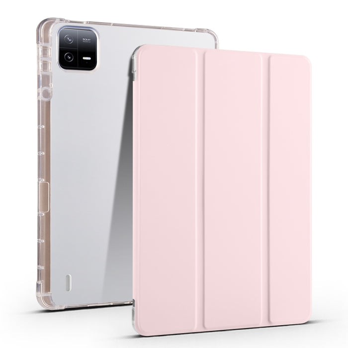 Estuche para tableta de cuero inteligente de TPU transparente de 3 pliegues con ranura para bolígrafo, For Xiaomi Pad 7 / 7 Pro, For Xiaomi Redmi Pad Pro 12.1, For Xiaomi Pad 6S Pro, For Xiaomi Pad 6 Max 14, For Xiaomi Pad 6 / 6 Pro