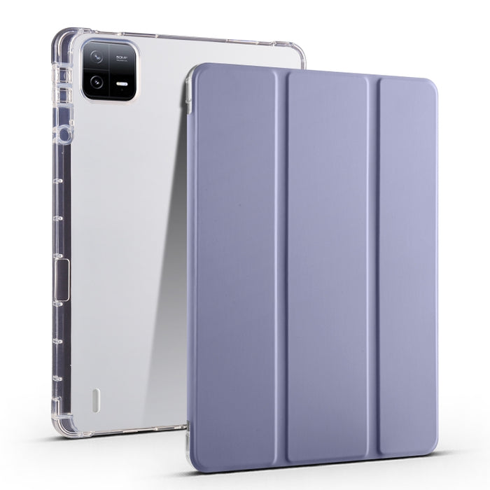 Estuche para tableta de cuero inteligente de TPU transparente de 3 pliegues con ranura para bolígrafo, For Xiaomi Pad 7 / 7 Pro, For Xiaomi Redmi Pad Pro 12.1, For Xiaomi Pad 6S Pro, For Xiaomi Pad 6 Max 14, For Xiaomi Pad 6 / 6 Pro