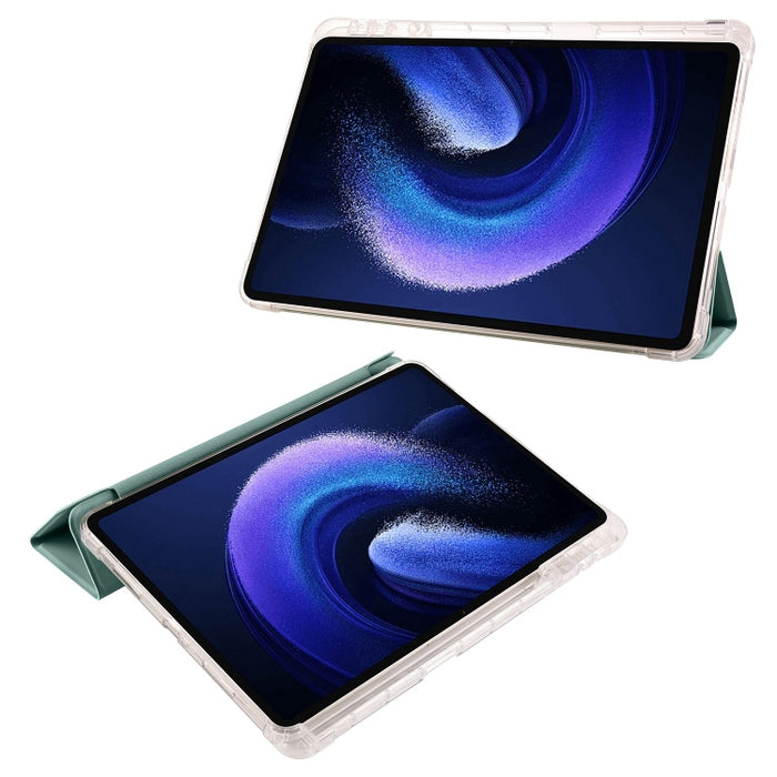 Estuche para tableta de cuero inteligente de TPU transparente de 3 pliegues con ranura para bolígrafo, For Xiaomi Pad 7 / 7 Pro, For Xiaomi Redmi Pad Pro 12.1, For Xiaomi Pad 6S Pro, For Xiaomi Pad 6 Max 14, For Xiaomi Pad 6 / 6 Pro