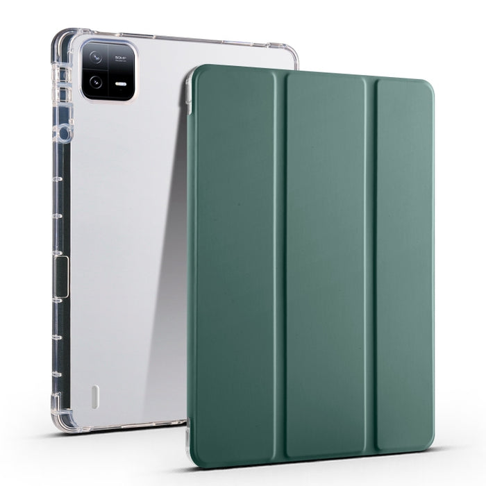 Estuche para tableta de cuero inteligente de TPU transparente de 3 pliegues con ranura para bolígrafo, For Xiaomi Pad 7 / 7 Pro, For Xiaomi Redmi Pad Pro 12.1, For Xiaomi Pad 6S Pro, For Xiaomi Pad 6 Max 14, For Xiaomi Pad 6 / 6 Pro