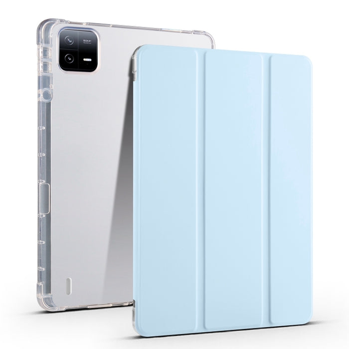 Estuche para tableta de cuero inteligente de TPU transparente de 3 pliegues con ranura para bolígrafo, For Xiaomi Pad 7 / 7 Pro, For Xiaomi Redmi Pad Pro 12.1, For Xiaomi Pad 6S Pro, For Xiaomi Pad 6 Max 14, For Xiaomi Pad 6 / 6 Pro