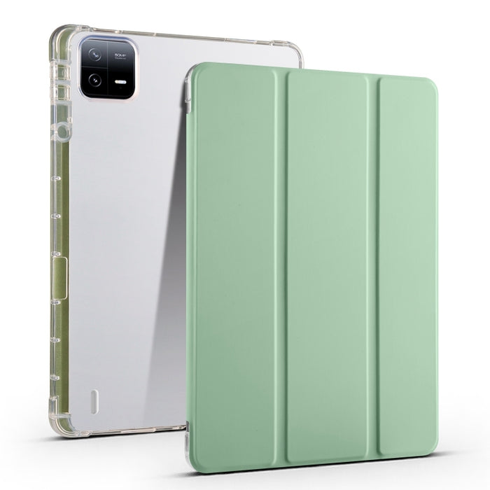 Estuche para tableta de cuero inteligente de TPU transparente de 3 pliegues con ranura para bolígrafo, For Xiaomi Pad 7 / 7 Pro, For Xiaomi Redmi Pad Pro 12.1, For Xiaomi Pad 6S Pro, For Xiaomi Pad 6 Max 14, For Xiaomi Pad 6 / 6 Pro