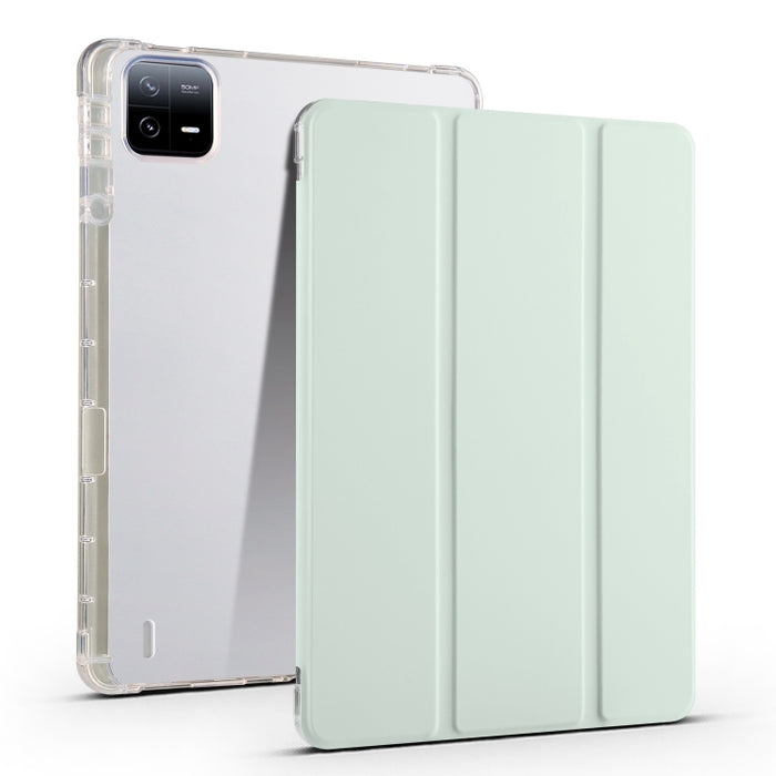 Estuche para tableta de cuero inteligente de TPU transparente de 3 pliegues con ranura para bolígrafo, For Xiaomi Pad 7 / 7 Pro, For Xiaomi Redmi Pad Pro 12.1, For Xiaomi Pad 6S Pro, For Xiaomi Pad 6 Max 14, For Xiaomi Pad 6 / 6 Pro