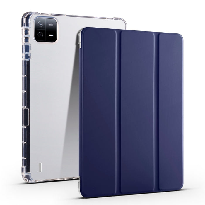 Estuche para tableta de cuero inteligente de TPU transparente de 3 pliegues con ranura para bolígrafo, For Xiaomi Pad 7 / 7 Pro, For Xiaomi Redmi Pad Pro 12.1, For Xiaomi Pad 6S Pro, For Xiaomi Pad 6 Max 14, For Xiaomi Pad 6 / 6 Pro