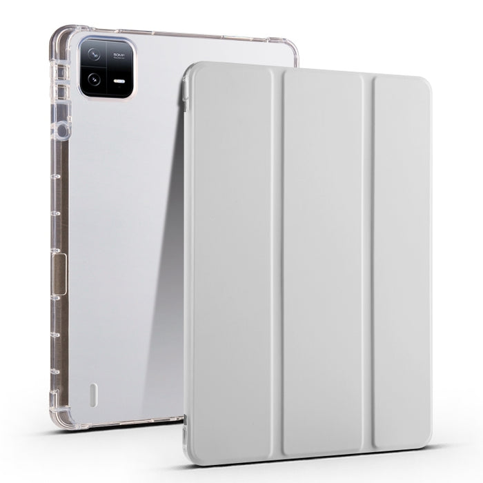 Estuche para tableta de cuero inteligente de TPU transparente de 3 pliegues con ranura para bolígrafo, For Xiaomi Pad 7 / 7 Pro, For Xiaomi Redmi Pad Pro 12.1, For Xiaomi Pad 6S Pro, For Xiaomi Pad 6 Max 14, For Xiaomi Pad 6 / 6 Pro