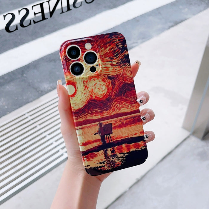 Estuche para PC con patrón de pintura al óleo con orificio preciso, For iPhone XR