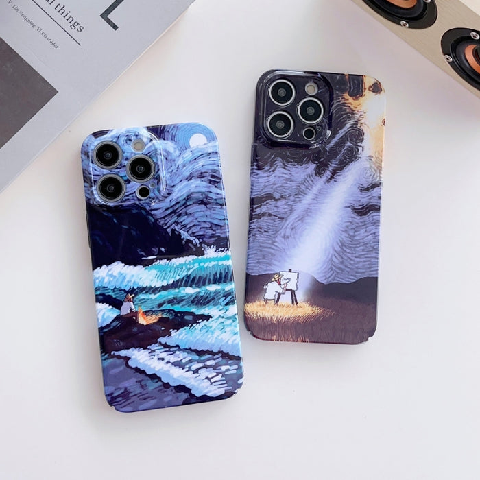 Estuche para PC con patrón de pintura al óleo con orificio preciso, For iPhone XR