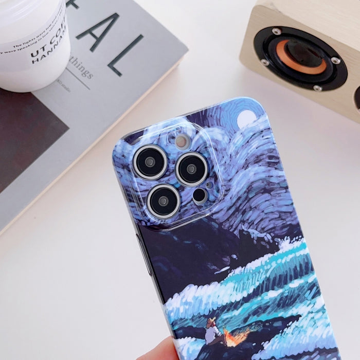 Estuche para PC con patrón de pintura al óleo con orificio preciso, For iPhone XR