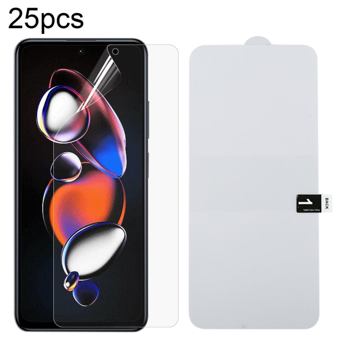 Película de hidrogel a prueba de explosiones de Protector de pantalla completa de 25 uds., For Xiaomi Redmi 12 / 12R / 12 5G / Note 12R / Poco M6 Pro, For Xiaomi 13T Pro, For Xiaomi Redmi Note 12T Pro, For Xiaomi 13T