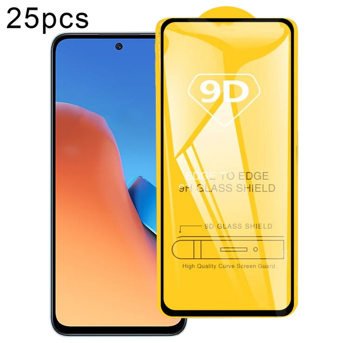Película de vidrio templado de pantalla de pegamento completo 9D de 25 piezas, For Xiaomi Redmi 12 / 12R / 12 5G / Note 12R / Poco M6 Pro, For Xiaomi 13T, For Xiaomi Redmi Note 12T Pro