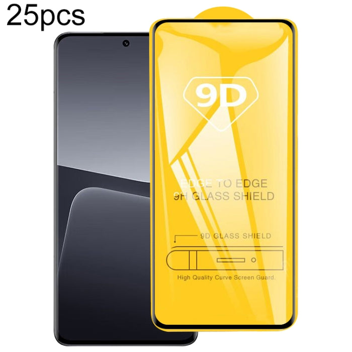 Película de vidrio templado de pantalla de pegamento completo 9D de 25 piezas, For Xiaomi Redmi 12 / 12R / 12 5G / Note 12R / Poco M6 Pro, For Xiaomi 13T, For Xiaomi Redmi Note 12T Pro
