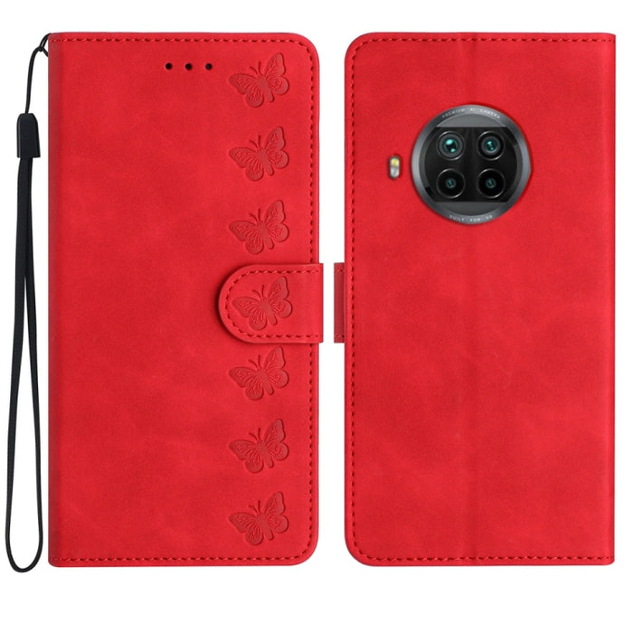 Estuche para teléfono de cuero con relieve de siete mariposas, For Xiaomi 11T / 11T Pro, For Xiaomi Redmi 10, For Xiaomi Mi 11 Ultra, For Xiaomi Mi 11 Pro, For Xiaomi Redmi Note 10 5G, For Xiaomi Redmi 9A, For Xiaomi Redmi 9, For Xiaomi Redmi 9C       ...