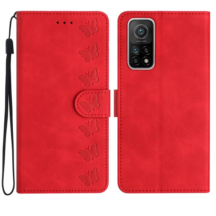 Estuche para teléfono de cuero con relieve de siete mariposas, For Xiaomi 11T / 11T Pro, For Xiaomi Redmi 10, For Xiaomi Mi 11 Ultra, For Xiaomi Mi 11 Pro, For Xiaomi Redmi Note 10 5G, For Xiaomi Redmi 9A, For Xiaomi Redmi 9, For Xiaomi Redmi 9C       ...