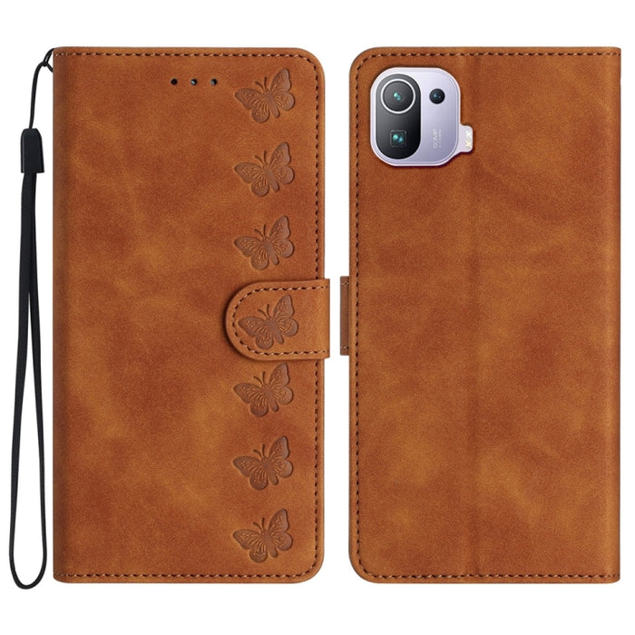 Estuche para teléfono de cuero con relieve de siete mariposas, For Xiaomi 11T / 11T Pro, For Xiaomi Redmi 10, For Xiaomi Mi 11 Ultra, For Xiaomi Mi 11 Pro, For Xiaomi Redmi Note 10 5G, For Xiaomi Redmi 9A, For Xiaomi Redmi 9, For Xiaomi Redmi 9C       ...