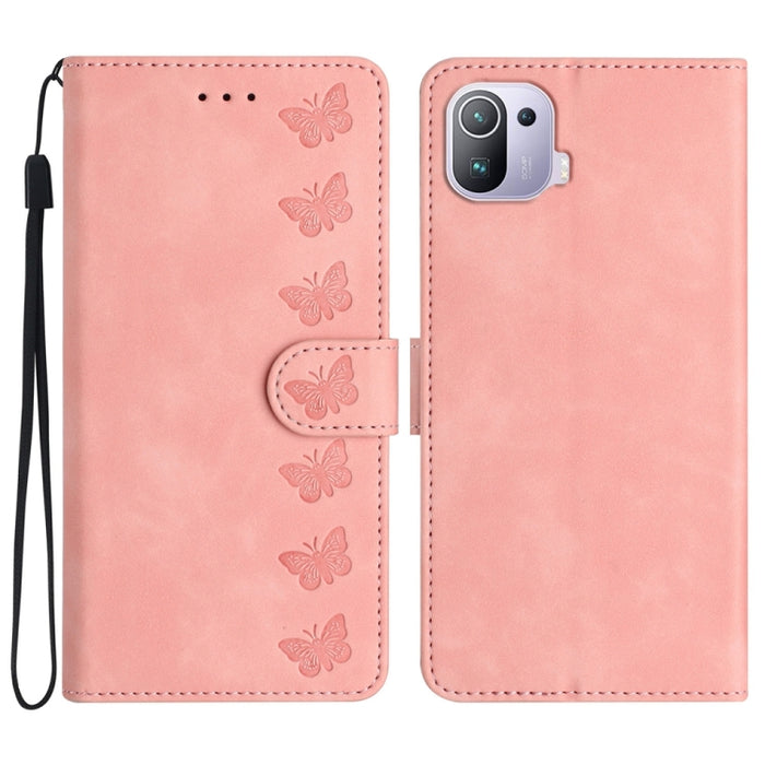 Estuche para teléfono de cuero con relieve de siete mariposas, For Xiaomi 11T / 11T Pro, For Xiaomi Redmi 10, For Xiaomi Mi 11 Ultra, For Xiaomi Mi 11 Pro, For Xiaomi Redmi Note 10 5G, For Xiaomi Redmi 9A, For Xiaomi Redmi 9, For Xiaomi Redmi 9C       ...