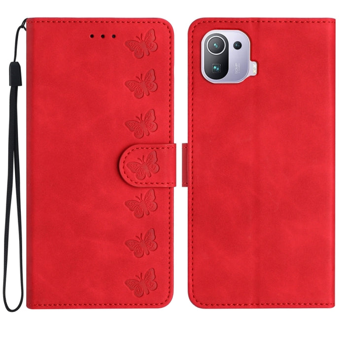 Estuche para teléfono de cuero con relieve de siete mariposas, For Xiaomi 11T / 11T Pro, For Xiaomi Redmi 10, For Xiaomi Mi 11 Ultra, For Xiaomi Mi 11 Pro, For Xiaomi Redmi Note 10 5G, For Xiaomi Redmi 9A, For Xiaomi Redmi 9, For Xiaomi Redmi 9C       ...