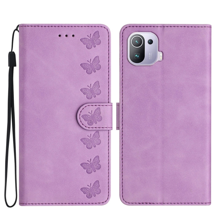 Estuche para teléfono de cuero con relieve de siete mariposas, For Xiaomi 11T / 11T Pro, For Xiaomi Redmi 10, For Xiaomi Mi 11 Ultra, For Xiaomi Mi 11 Pro, For Xiaomi Redmi Note 10 5G, For Xiaomi Redmi 9A, For Xiaomi Redmi 9, For Xiaomi Redmi 9C       ...