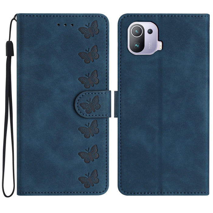 Estuche para teléfono de cuero con relieve de siete mariposas, For Xiaomi 11T / 11T Pro, For Xiaomi Redmi 10, For Xiaomi Mi 11 Ultra, For Xiaomi Mi 11 Pro, For Xiaomi Redmi Note 10 5G, For Xiaomi Redmi 9A, For Xiaomi Redmi 9, For Xiaomi Redmi 9C       ...