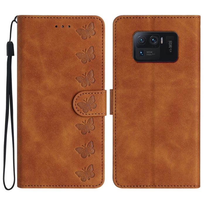 Estuche para teléfono de cuero con relieve de siete mariposas, For Xiaomi 11T / 11T Pro, For Xiaomi Redmi 10, For Xiaomi Mi 11 Ultra, For Xiaomi Mi 11 Pro, For Xiaomi Redmi Note 10 5G, For Xiaomi Redmi 9A, For Xiaomi Redmi 9, For Xiaomi Redmi 9C       ...