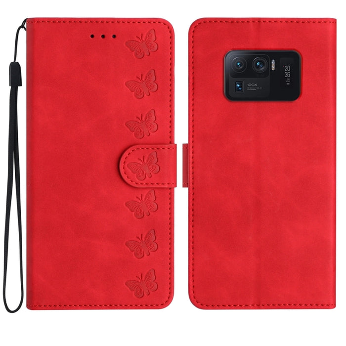 Estuche para teléfono de cuero con relieve de siete mariposas, For Xiaomi 11T / 11T Pro, For Xiaomi Redmi 10, For Xiaomi Mi 11 Ultra, For Xiaomi Mi 11 Pro, For Xiaomi Redmi Note 10 5G, For Xiaomi Redmi 9A, For Xiaomi Redmi 9, For Xiaomi Redmi 9C       ...