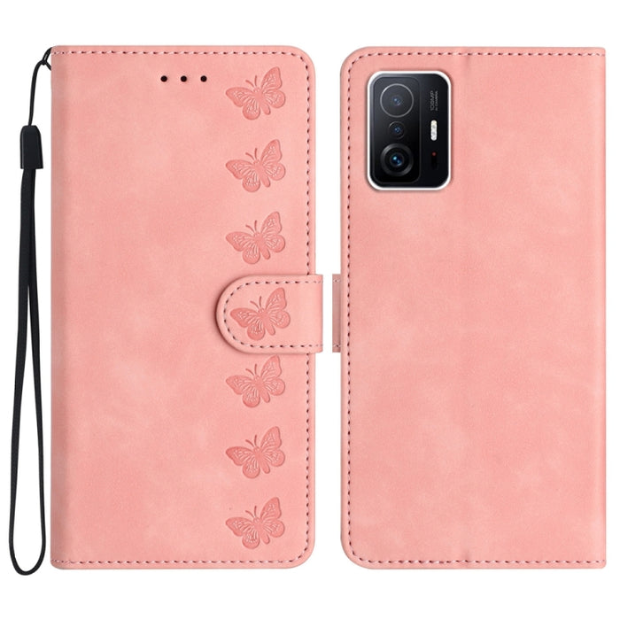 Estuche para teléfono de cuero con relieve de siete mariposas, For Xiaomi 11T / 11T Pro, For Xiaomi Redmi 10, For Xiaomi Mi 11 Ultra, For Xiaomi Mi 11 Pro, For Xiaomi Redmi Note 10 5G, For Xiaomi Redmi 9A, For Xiaomi Redmi 9, For Xiaomi Redmi 9C       ...