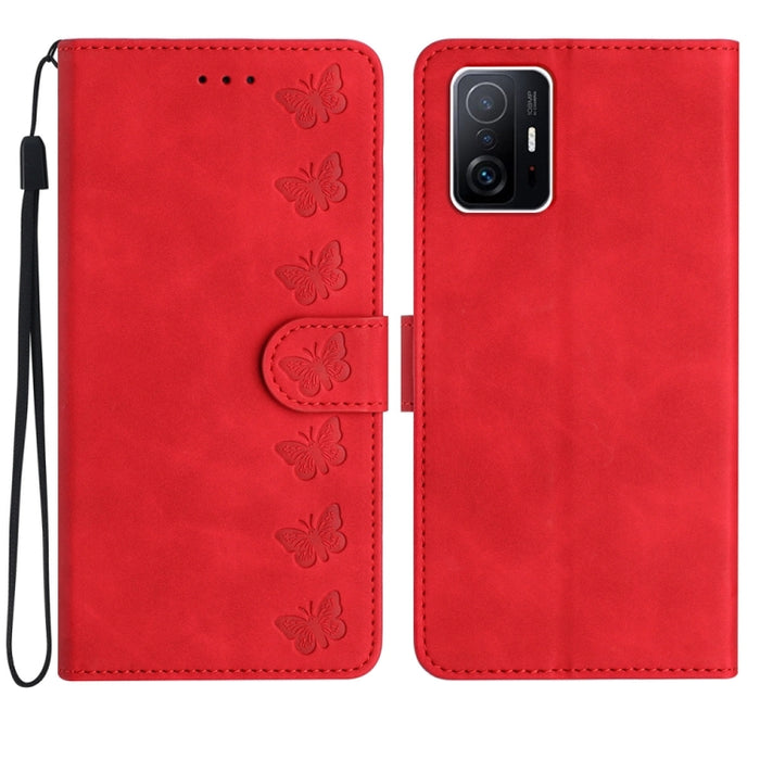 Estuche para teléfono de cuero con relieve de siete mariposas, For Xiaomi 11T / 11T Pro, For Xiaomi Redmi 10, For Xiaomi Mi 11 Ultra, For Xiaomi Mi 11 Pro, For Xiaomi Redmi Note 10 5G, For Xiaomi Redmi 9A, For Xiaomi Redmi 9, For Xiaomi Redmi 9C       ...