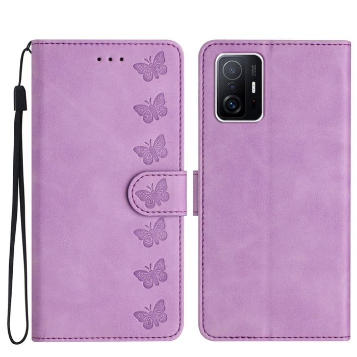 Estuche para teléfono de cuero con relieve de siete mariposas, For Xiaomi 11T / 11T Pro, For Xiaomi Redmi 10, For Xiaomi Mi 11 Ultra, For Xiaomi Mi 11 Pro, For Xiaomi Redmi Note 10 5G, For Xiaomi Redmi 9A, For Xiaomi Redmi 9, For Xiaomi Redmi 9C       ...