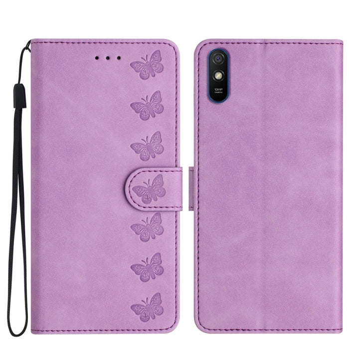 Estuche para teléfono de cuero con relieve de siete mariposas, For Xiaomi 11T / 11T Pro, For Xiaomi Redmi 10, For Xiaomi Mi 11 Ultra, For Xiaomi Mi 11 Pro, For Xiaomi Redmi Note 10 5G, For Xiaomi Redmi 9A, For Xiaomi Redmi 9, For Xiaomi Redmi 9C       ...