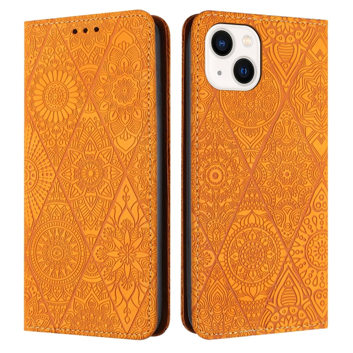 Estuche para teléfono de cuero de adsorción en relieve étnico