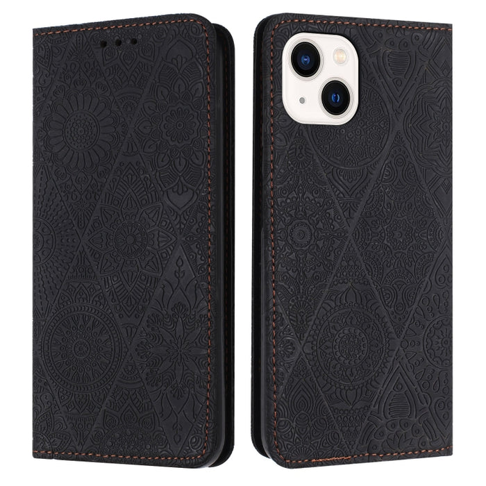 Estuche para teléfono de cuero de adsorción en relieve étnico
