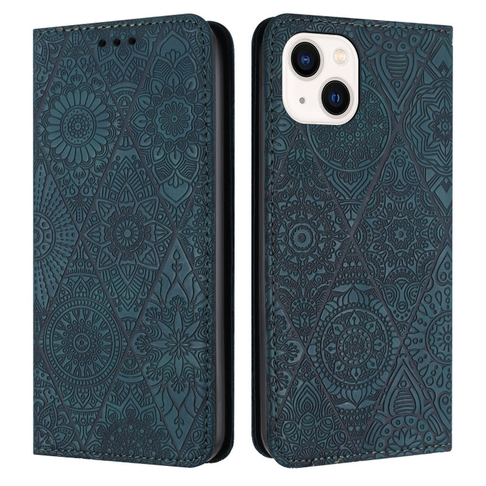Estuche para teléfono de cuero de adsorción en relieve étnico