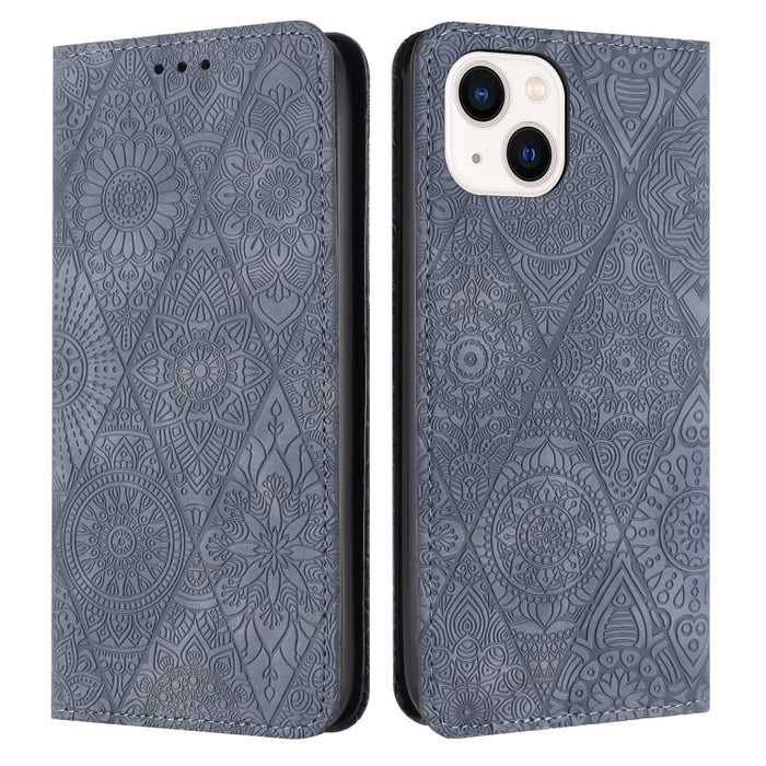 Estuche para teléfono de cuero de adsorción en relieve étnico