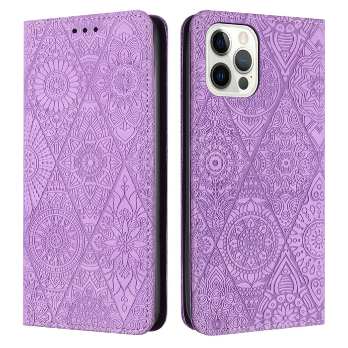 Estuche para teléfono de cuero de adsorción en relieve étnico