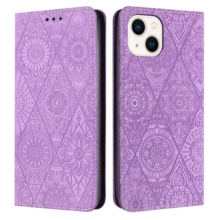 Estuche para teléfono de cuero de adsorción en relieve étnico