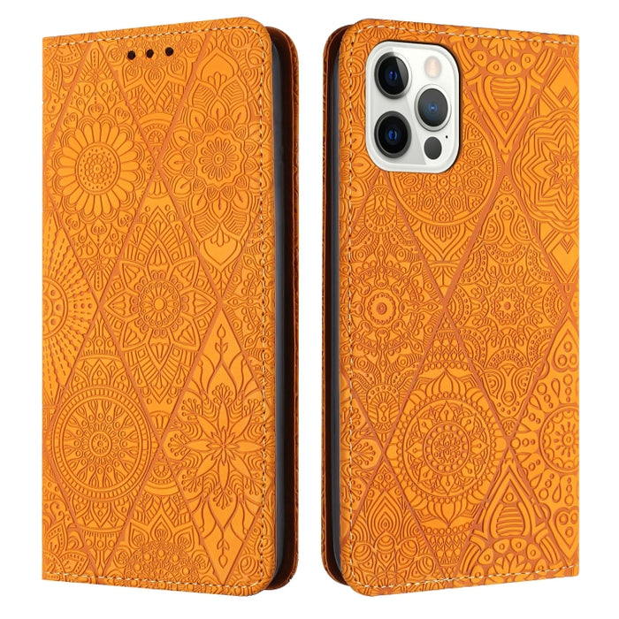 Estuche para teléfono de cuero de adsorción en relieve étnico