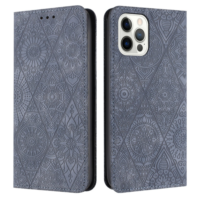 Estuche para teléfono de cuero de adsorción en relieve étnico