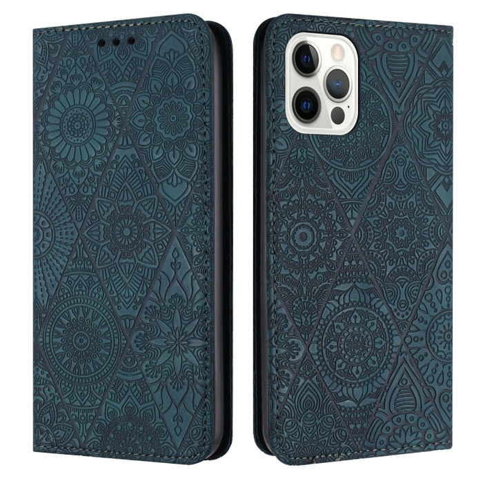 Estuche para teléfono de cuero de adsorción en relieve étnico