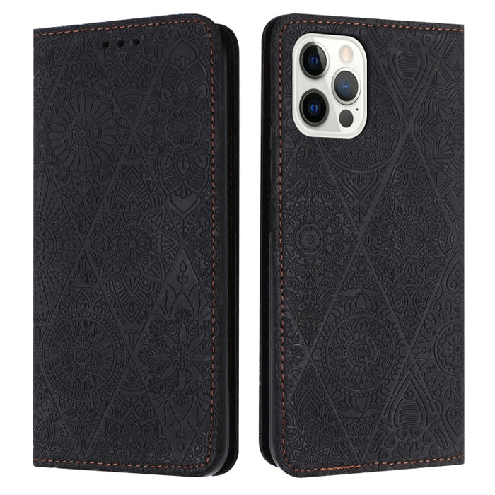 Estuche para teléfono de cuero de adsorción en relieve étnico