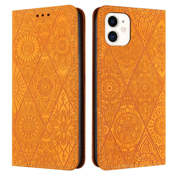 Estuche para teléfono de cuero de adsorción en relieve étnico