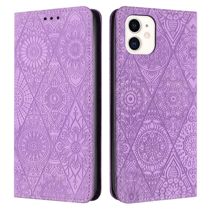 Estuche para teléfono de cuero de adsorción en relieve étnico