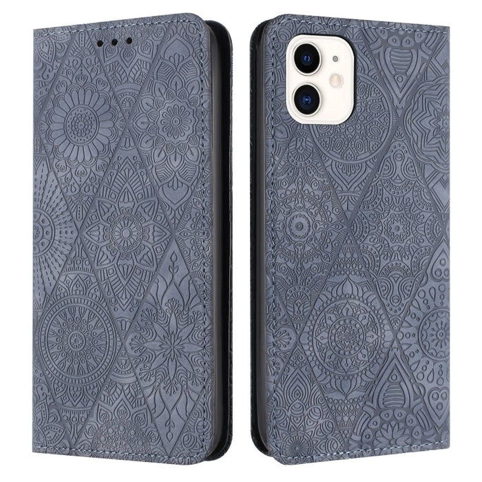 Estuche para teléfono de cuero de adsorción en relieve étnico